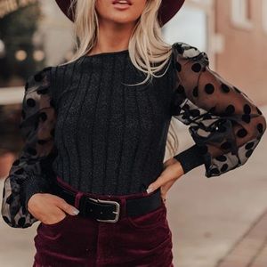 NWOT Black sparkle puffy sleeve top